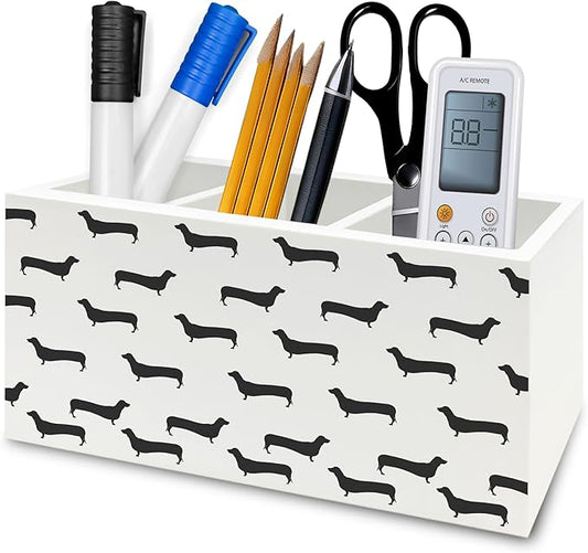 Black Dachshund Pen Pencil Holder Organizer for Desk, Weiner Dog Gifts Wooden Box Signs Decorations for Home Office Desk Tabletop, Dachshund Lovers Gifts for Women Men