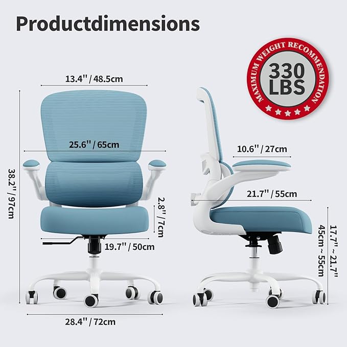 TRALT Office Chair - Ergonomic Desk Chair with Adjustable Lumbar Support, Mesh Computer Chair, Executive Chairs for Home Office Comfortable Lumbar Support,Sky Blue