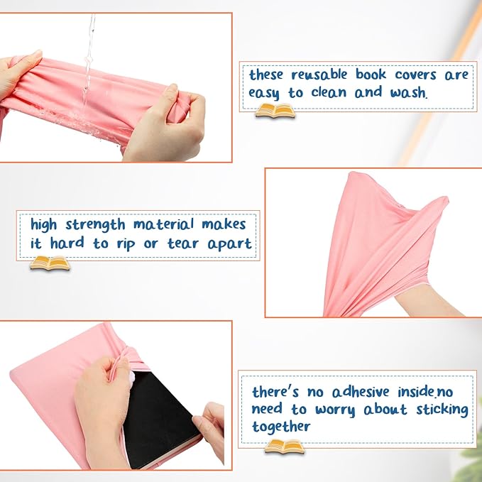 PerKoop 12 Pcs Jumbo Book Covers Stretchable Fabric School Book Protector Reusable Washable Cover Protector for Most Hardcover Textbooks(Vivid Colors,6 x 9 Inch)