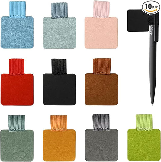 10-Pack Self-Adhesive Pen Loop Holder,Elastic Notebook Pen Holder for Journals,Planners,Diaries,10 Mixed Colors Magnetic Bookmark-Style Pen Holder
