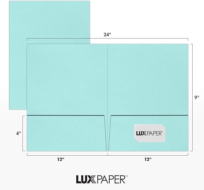 LUXPaper 9" x 12" Presentation Folders | Two Pocket | Seafoam Blue | 100lb. Cover | 25 Qty
