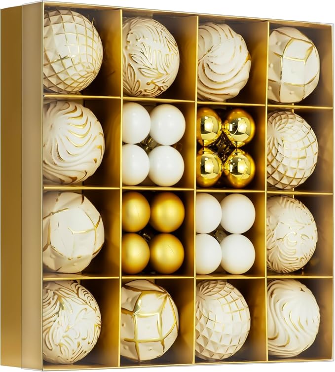 44PCS Christmas Ball Ornaments Set Xmas Tree Decoration Balls 2025 Shatterproof Hanging Colored for Party Wedding Home Party Outdoor Indoor White & Golden