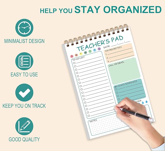 Teacher Notepad - Teacher To Do List Notepad, Spiral Checklist Notebook Organizer for Teachers Notes Task Appointment, Teacher Appreciation Gifts, 5.8'' x 8.3'', Green