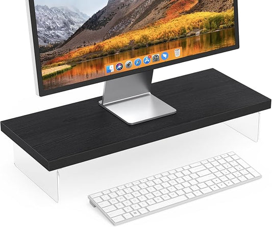 Monitor Stand Riser, Wood & Acrylic Computer Monitor Stand Desk Desktop Organizer Table for Home, Office Workspace, Laptop Riser, Printer, PC & TV Screen Riser