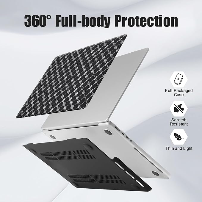 DTangLsm Compatible with MacBook Air 13 inch Case 2025-2022 M4 M3 M2 A3240 A3113 A2681, Luxury Checkered Textured Vintage Leather Retro Hard Shell Case for MacBook Air 13.6 inch + Keyboard Cover,Black