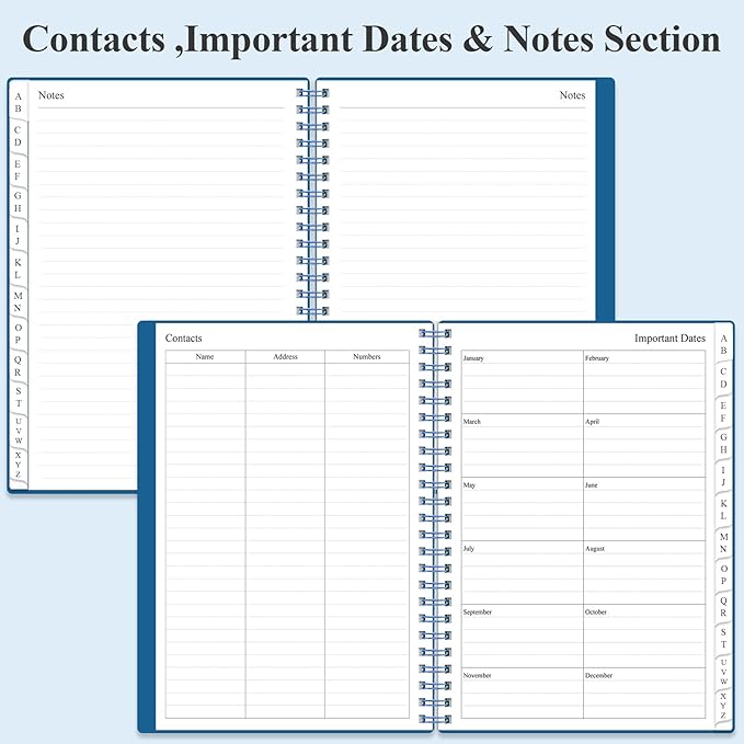Address Book with Alphabetical Tabs - A5 Telephone & Address Book with Address Contacts, Special Date, Phone, Birthday & Internet Login Password for Home and Office, 6.2" x 8.5", Blue