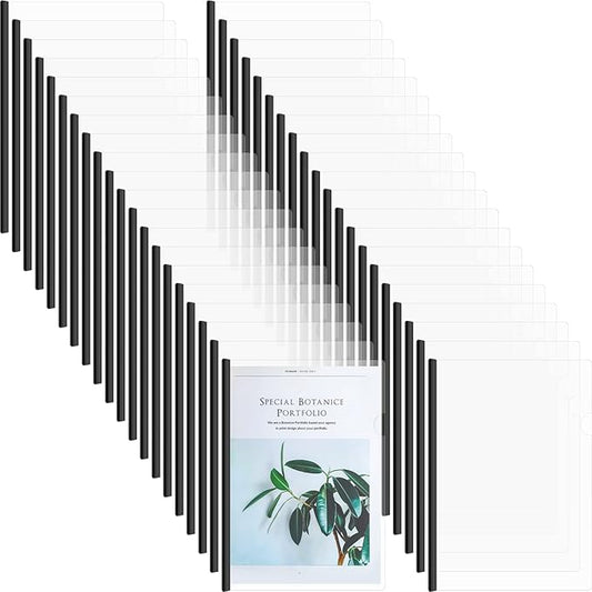 Thenshop 100 Pcs Clear Report Covers with Sliding Bars Sliding Bar File Folder Binder Plastic Report Folder for File Paper Book Resume Letter Office, 30 Sheet Capacity(Black)
