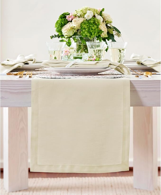Solino Home Linen Birch Table Runner 36 Inches - 100% Pure Linen Short Table Runner 14 x 36 Inch Ideal for Dresser and Coffee Tables - Fall, Autumn, Thanksgiving - Fete