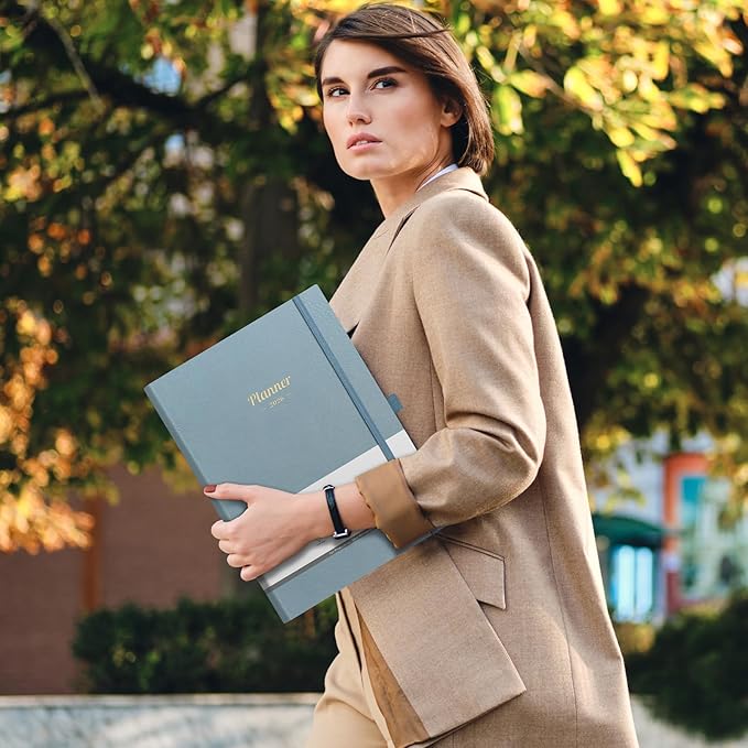 AHGXG 2026 Planner, Weekly and Monthly, Large A4 8.5"x11", Planner 2026-2027, Calendar 15-Months Jan 2026 - Mar 2027, Vegan Leather Softcover, Inner Pocket, Gray Blue