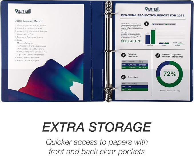 Samsill Durable 1 inch 3 Ring Binder, Made in USA, D Ring Binder, FSC 100% Recycled Chipboard, Blue, 12 Pack