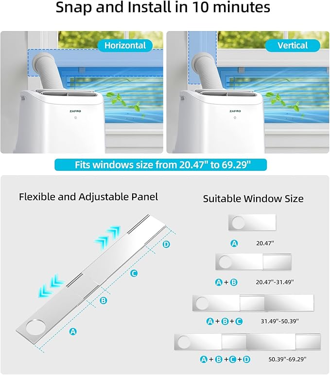 ZAFRO 12000 BTU Portable Air Conditioners (8000 BTU SACC), AC Unit for Bedroom with Drainage-free Cooling, Fan & Dehumidifier, 47dB Quiet, 24H Timer, APP Control/Remote/LED Display