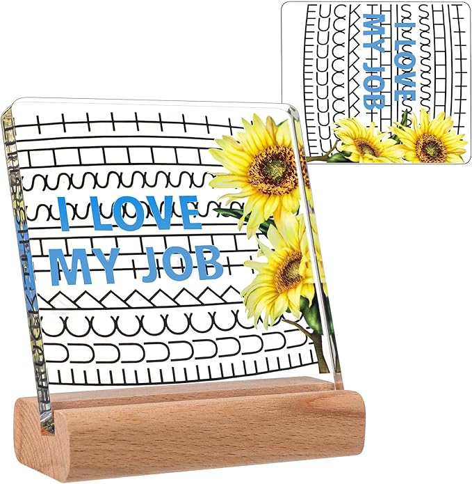 Weysat Funny Office Desk Sign Gift Hidden Message Desk Decor Humor Acrylic Sign with Wooden Stand White Elephant Gift for Coworkers Office Table Signs Decor 4 x 4 Inches