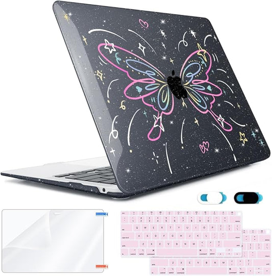 for MacBook Air 13 inch Case 2018 2019 2020 2021 2022 Release A2337 M1 A2179 A1932 Retina Display & Touch ID, Plastic Hard Shell Case +Keyboard Cover+Screen Protector+Webcam Cover, Butterfly