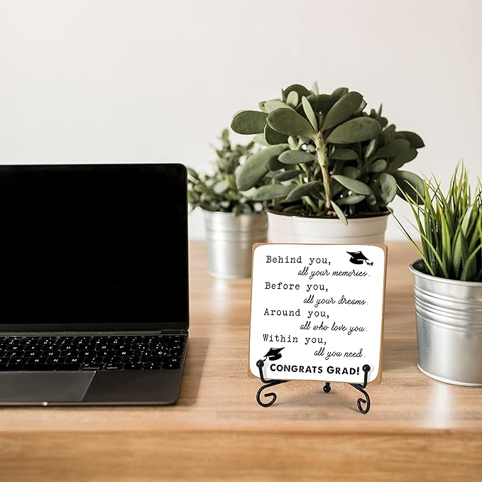 Graduation Decorations, Graduation Gifts for Class of 2026, Inspirational Desk Decor Wood Plaque with Stand, Congrats Grad Gift for Senior College Graduated Women Girl-A31