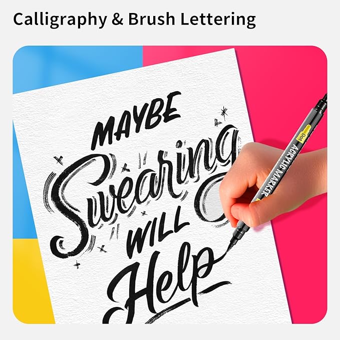 NAWOD 3 Black Acrylic Paint Pens, Acrylic Paint Markers Dual Tip (Dot Tip + Brush Tip), Acrylic Permanent Markers for Rock, Fabric, Canvas, Ceramic, Glass, Wood, Paper, Labeling, Drawing, DIY Crafts