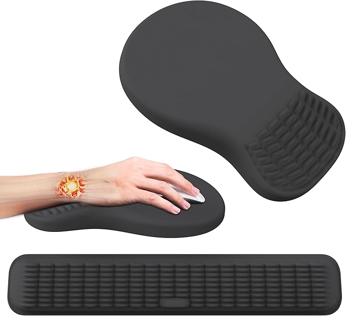 MEKASS Ergonomic Mouse Pad and Keyboard Wrist Rest Set, Super Soft Memory Foam Desk Wrist Support for Computer Keyboard, Non-Slip Arm Palm Rests Cushion for Typing Gaming Office (Dark Gray)