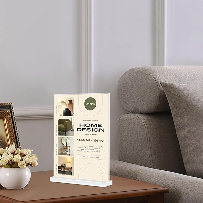 TONICE Acrylic Sign Holder 8.5 x 11 inch 12 Pack Double-Sided Plastic Sign Holder Stand Vertical Display Table Top Sign Holder for Office, Restaurants, Store, Wedding, Party