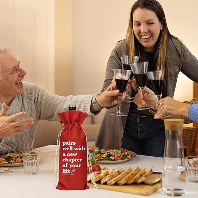 XFW Red Funny New Chapter Wine Bag New Beginnings Gifts for Women Men Farewell Gifts for Friends Going Away Gifts for Coworkers Women Men Moving Away Gifts for Friends New Teacher Gifts