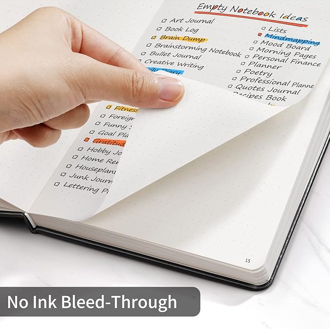 Annecy Numbered Bullet Dotted Journal Notebook, Medium 5.5x 8.25, 160 Pages 100GSM Writing Paper, A5 Black Faux Leather Cover with Pen Loop