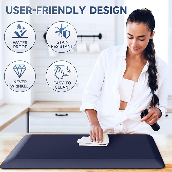4/5 Inch Thick Kitchen Mats for Floor, StepRite Kitchen Rug for Standing Desk, Non-Slip, Thicker, Stain Resistant, Waterproof, Comfort Anti Fatigue Floor Mat for Home, Kitchen, Office - Blue,32*20''