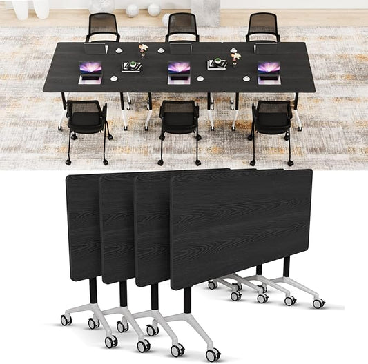 Conference Room Table with Flip-Top Design for Dynamic Meetings, Business Table Computer Desk with Heavy-Duty Frame,Foldable Seminar Meeting Tables for Home Office (4, F, 70.8IN)