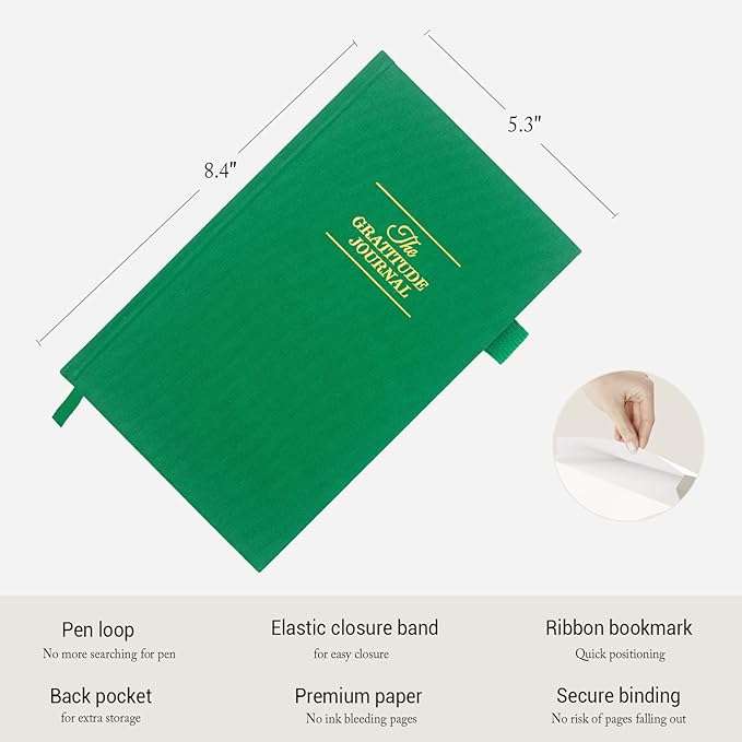The Gratitude Journal: Inspire Thankfulness, Mindfulness, Positivity, Happiness,Upgraded with Pen Holder, Inner Pocket & Elastic Closure Band (Earth Green)