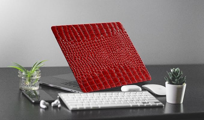 KEROM Compatible with Crocodile MacBook Air 13 Inch Case 2025-2022 M4 M3 M2 A3240 A3113 A2681, Textured Elegant Luxury Aligator Skin Snakeskin PU Leather Hardshell Case & Keyboard Cover, Burgundy