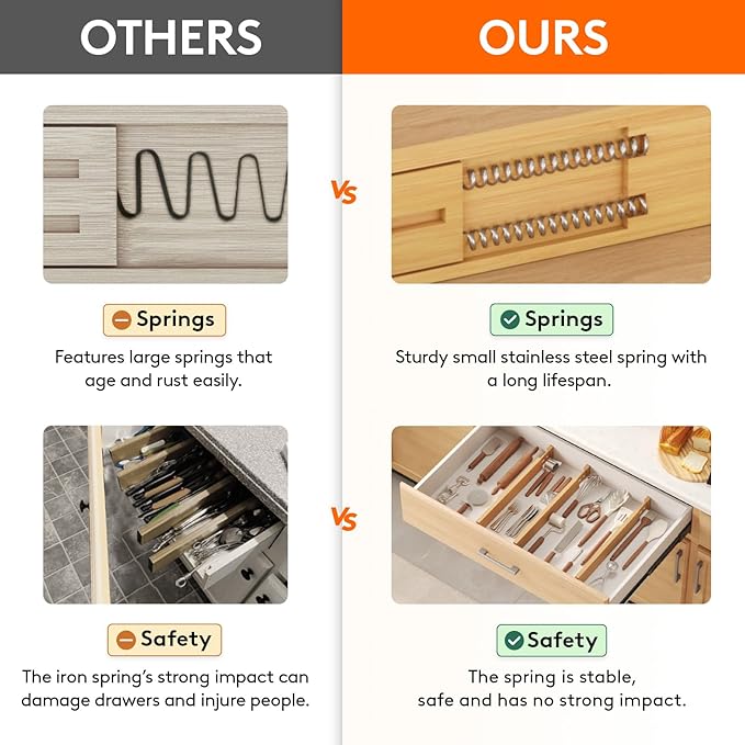 Lifewit 8 Pack Drawer Dividers Bamboo 2.4" High, 16-22" Adjustable Drawer Organizers for Clothes, Wooden Dresser Separators in Bedroom/Bathroom/Kitchen/Fridge/Office Organization and Storage