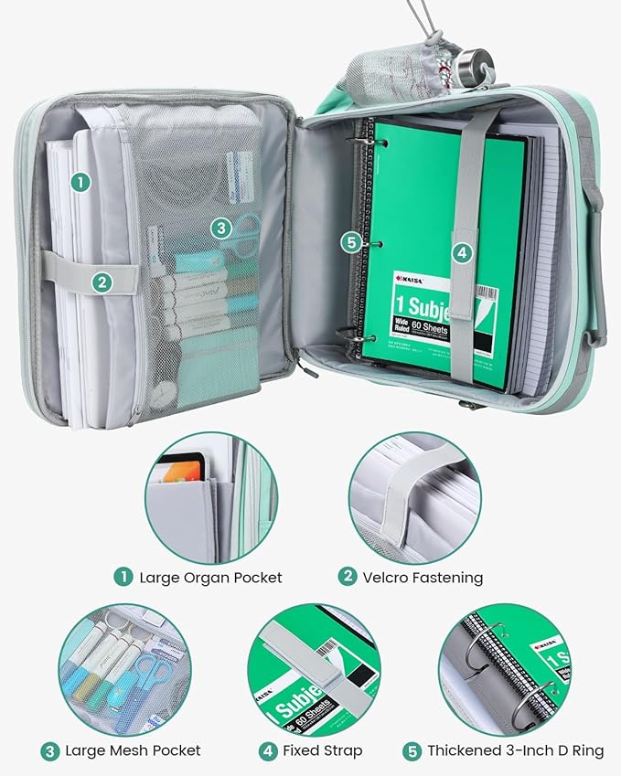 Zipper Binder, 3 Inch D-Ring 3 Ring with Water Bottle Holder,700 Sheet Capacity-Multiple Pockets,Binder with Strap for School/Office, Fit for 13" Tablet/Laptop,Patent Design-Light Blue