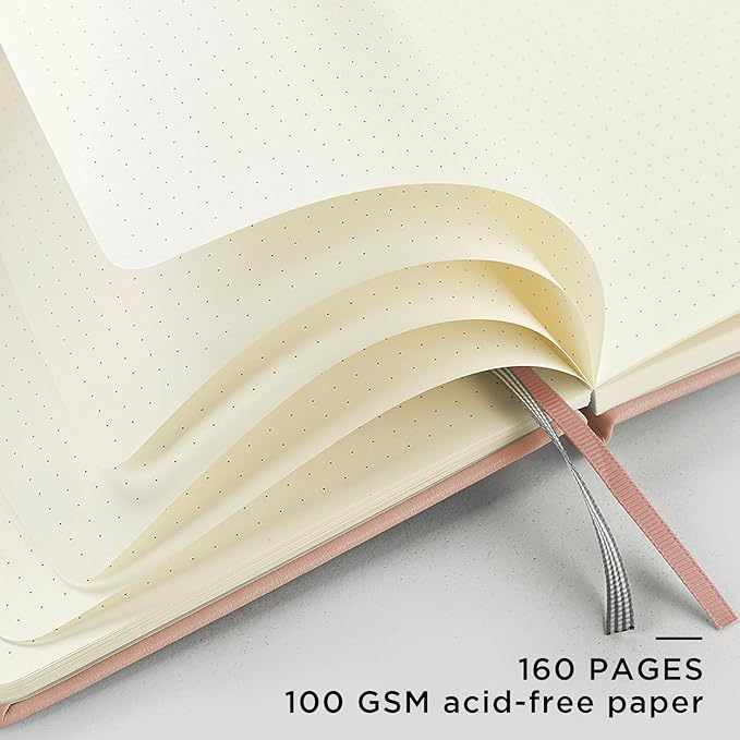 &And Per Se Dotted Journal Notebook, A5 Hardcover Leather Bullet Dotted Journal, 160 Pages 100 gsm Thick Paper，3 Sheets of Stickers Included - 5.7'' x 8''（Apricot）