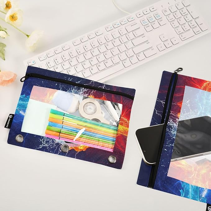 ZAZYXTJ Soccer Binder Pencil Pouchs 3 Ring with Zipper Clear Window Office Organizers bag for School Students Teacher Supplies 2 Pack