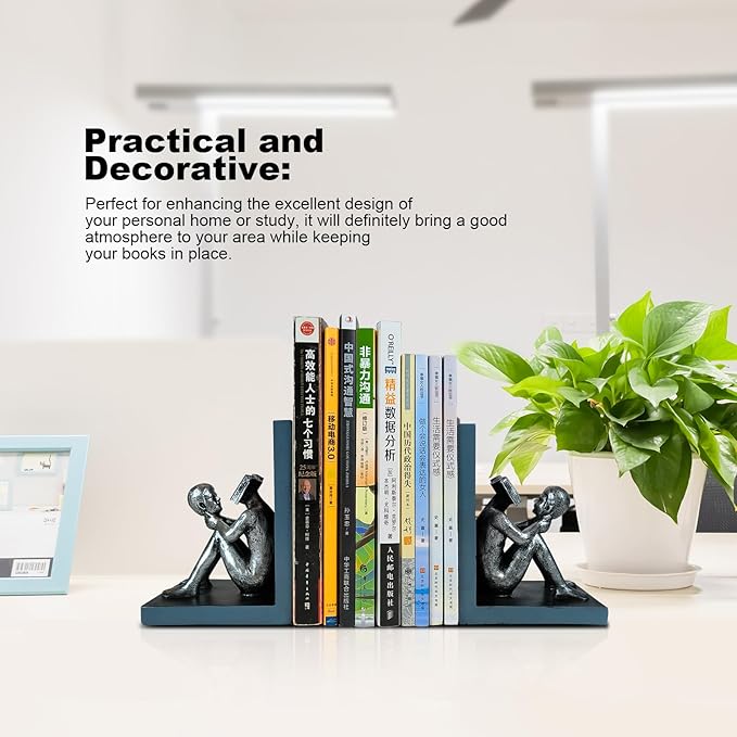 LIFFY Decorative Book Ends,Heavy Duty Non-Skid Book Stoppers for Shelves,Unique Indoor Home Decor Book Holder Ornaments for Living Room,Bedroom