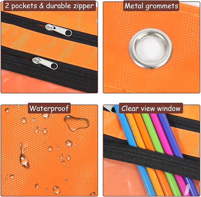 YoeeJob 1 Pack Pencil Pouch for 3 Ring Binder, Expandable Binder Pouches with Zipper, Large Capacity Pen Holder Case with Clear Window School Class Office Organizers, Orange