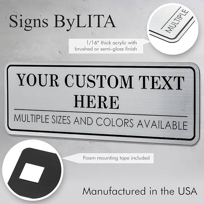 Signs By LITA Standard Custom Plastic Wall or Door Sign – Personalized Text – Easy to Install with Strong Adhesive – Durable Business, Home, or Property Sign