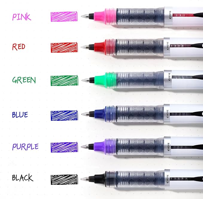 EYEYE Liquid Ink Rollerball Pen 0.7mm, 6 Assorted Colors Medium Point Pen Quick Dry, Liquid Ink Pens Fine Point Smooth Writing Pens for Journaling, Note Taking, Office, School Supplies