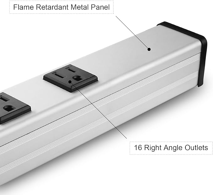 Heavy Duty Power Strip - 16 Outlet Large Metal Industrial Power Strip, 15FT Cord, 15A, 125V, 1875W (Silver)