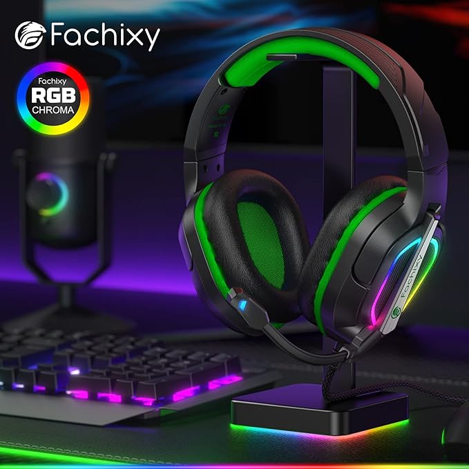 Fachixy FC200 PC Gaming Headset for PS4, PS5, Switch, Xbox One, Mac, Noise Canceling Headphones with Microphone, Computer Headset with 3.5mm Jack & RGB Light