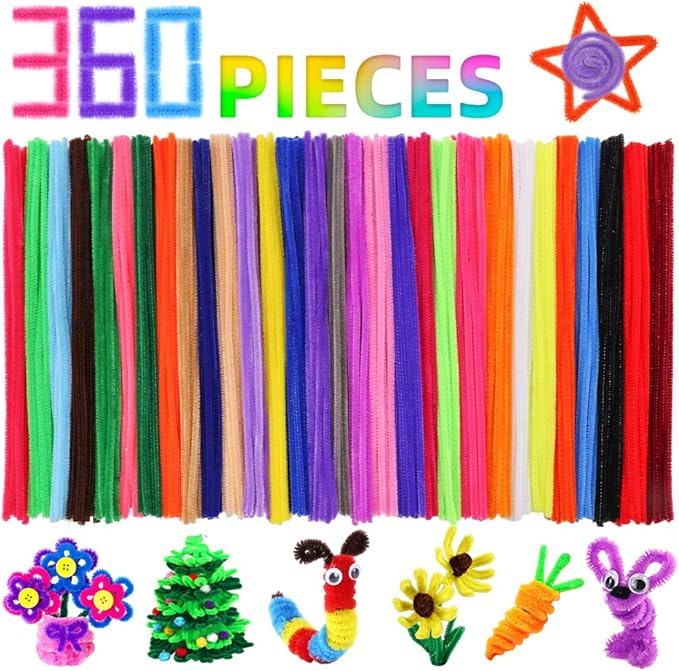 Pipe Cleaners Craft Chenille Stems, 360 Pieces 30 Assorted Colors for Crafting DIY Arts Projects Decorations, 6mm x 12inch Fuzzy Colored Chenille Stem Sticks Set Craft Supplies for Kids and Adults