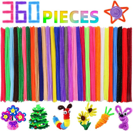 Pipe Cleaners Craft Chenille Stems, 360 Pieces 30 Assorted Colors for Crafting DIY Arts Projects Decorations, 6mm x 12inch Fuzzy Colored Chenille Stem Sticks Set Craft Supplies for Kids and Adults