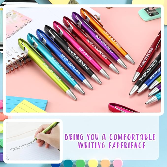 Lincia 100 Pcs Inspirational Ballpoint Pens Bulk Retractable Medium Point Pens with Black Ink Inspiration Thank You Gifts for Teacher, Back to School, Christmas