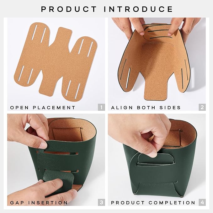 HOMIEAZICOZI 2-Pack Cork Leather Desk Accessories Storage - Pencil Pen Holder - Makeup Brush Holder Organizer - Stylish Addition to Home Decor (Dark Green)