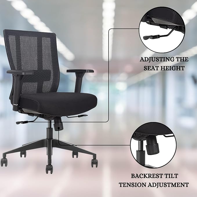 Bitchair Ergonomic Mesh Conference Room Chair - Adjustable Lumbar Support Computer Desk Chair with Height Adjustable Arms - Seat Depth Adjustable Office Chair - (Black) (Pack of 8)