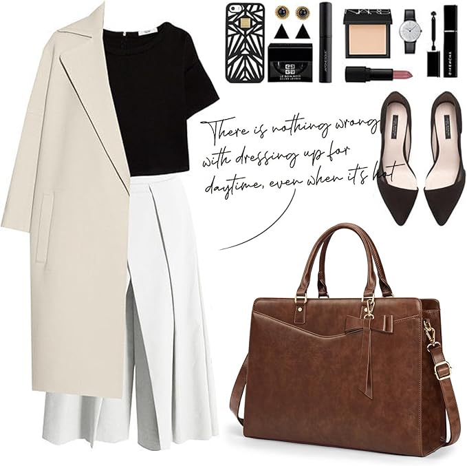 RAINSMORE Laptop Bag for Women 15.6 Inch PU Leather Laptop Tote Professional Business Office Work Bag Waterproof Briefcase Computer Tote Bag Large Lightweight Handbag Shoulder Bag