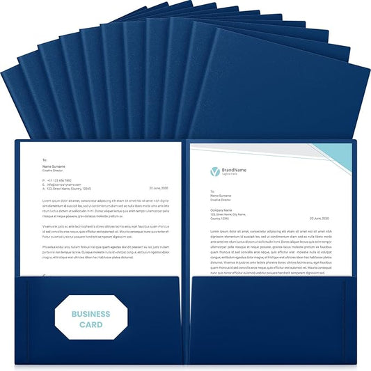 Henoyso 24 Pcs 9" x 12" Plastic Presentation Folders Blue Folder with 2 Pockets Letter Size, Heavy Duty Two Pocket File Folders with Card Holder for School Office Business Home