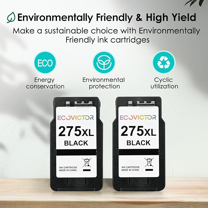 EcoVictor Remanufactured PG-275 Black Ink Cartridge Replacement for Canon 275XL PG275 Cannon PG-275XL PG275XL Black 2 Pack Ink for PIXMA TR4720 TR4700 TR4722 TS3522 TS3722 TS3500 TS3520 TS3700 Printer