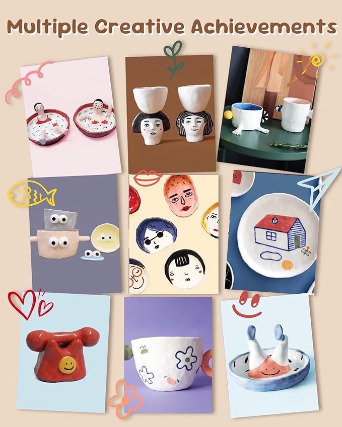 Air Dry Clay Kit for Adults & Kids with Exclusive Stamp | Extra Clay - Complete Sculpting Pottery Kit with Tools & Painting for DIY Ceramic Art, The Gift for Christmas & Thanksgiving