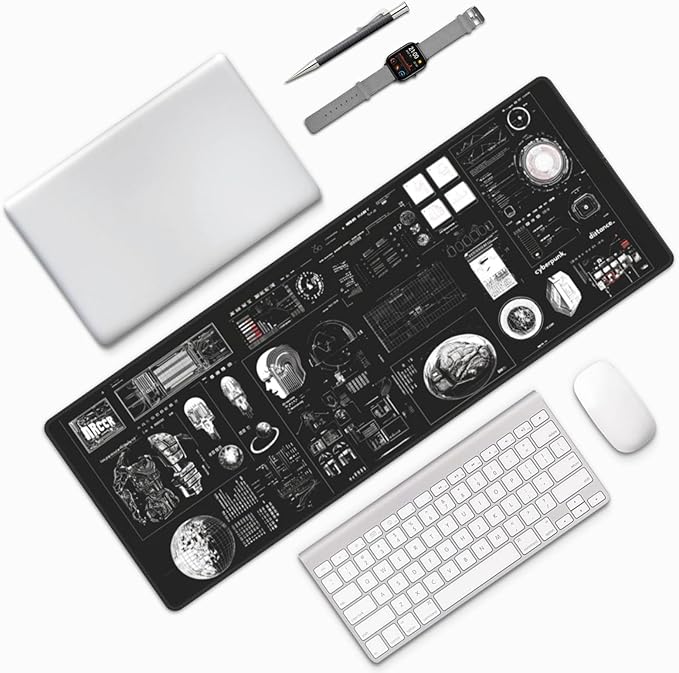 Machine Composition Mouse Pad 31.5 X 11.8 Inch Big Desk Rubber Base Stitched Edges Keyboard Pad XXL Mouse Mat for Home Game and Office