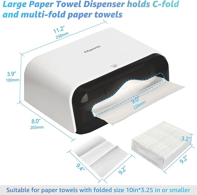 Paper Towel Dispenser Wall Mount, Multifold Paper Towel Holder Adhesive Hand Towel Dispenser for Bathroom Kitchen Commercial, White