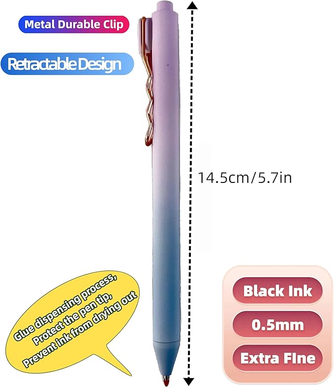 Fengtaiyuan Zi05, Stylish Gradient Color Pen, Black Ink, 0.5mm Extra Fine, Gel Ink Rollerball Pens, Writting Smooth, Rubber Spray (Zi05)