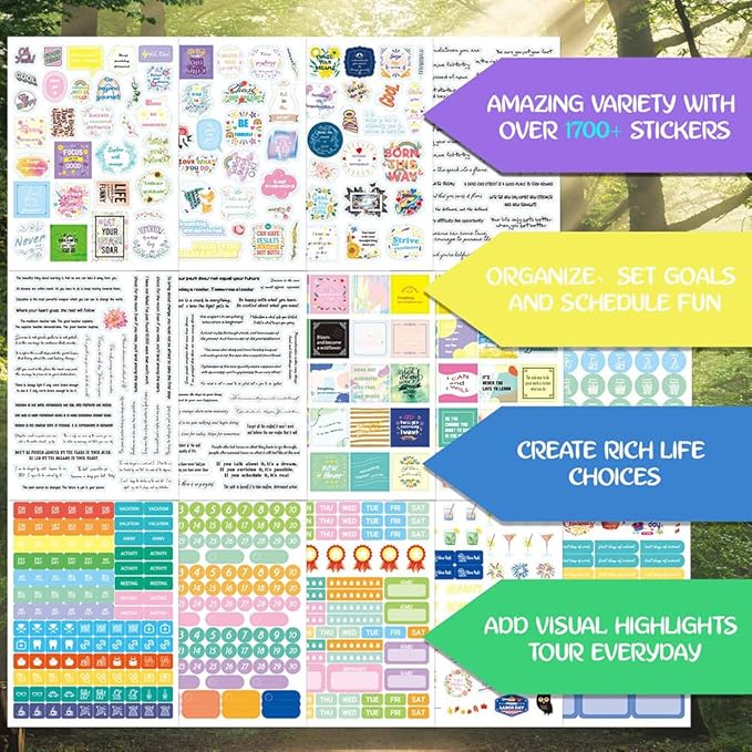1700+ Planner Stickers Book, 24 Sheets Waterproof Repositionable Stickers for Journal, Bullet Planner, Scrapbook & Calendar, Functional Decorative Sticker Set & Gift (Inspirational Time)